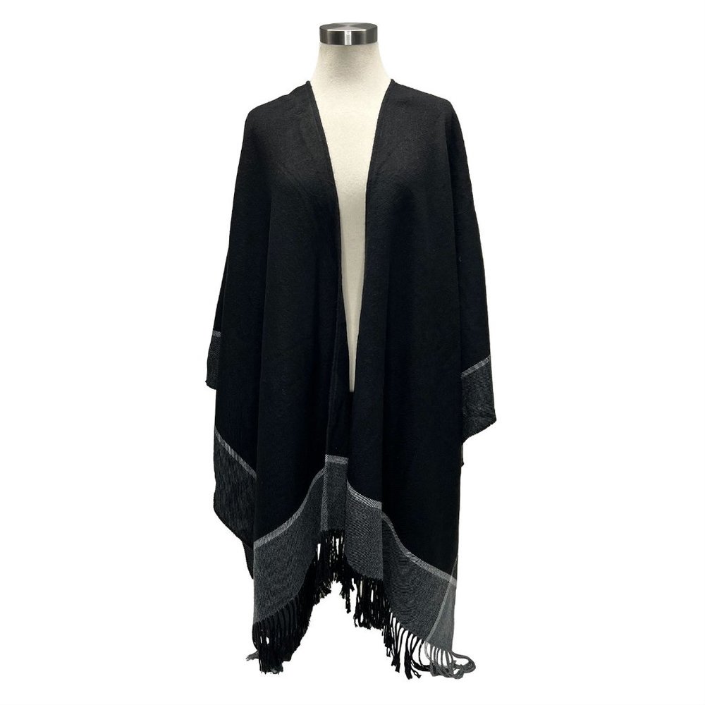 Lord & Taylor Black Grey Shawl Cardigan Sweater One Size
